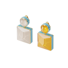 Orbita earrings, Asymmetrical, Square cut crystal, Multicolored, Gold-tone plated